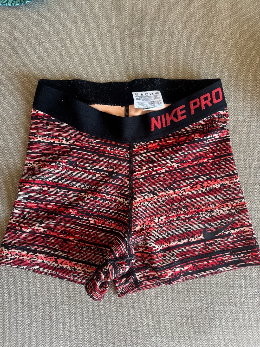 Nike Pro Women’s Red and Black Patterned Athletic Shorts